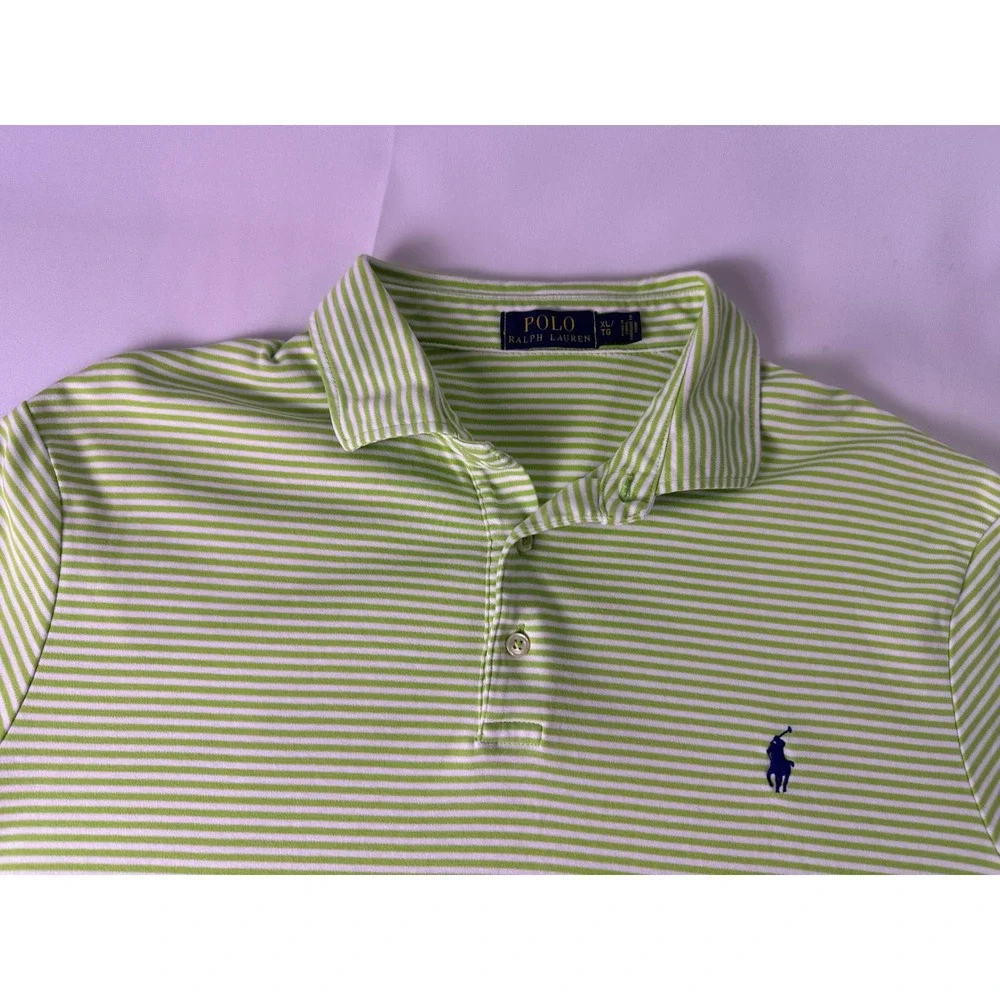 Polo Ralph Lauren Striped Golf Green Polo Shirt Short Sleeve Casual Size XL Mens